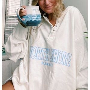 NWOT Olivelynn North Shore Hawaii Casual Oversized Henley Sweatshirt Size Medium